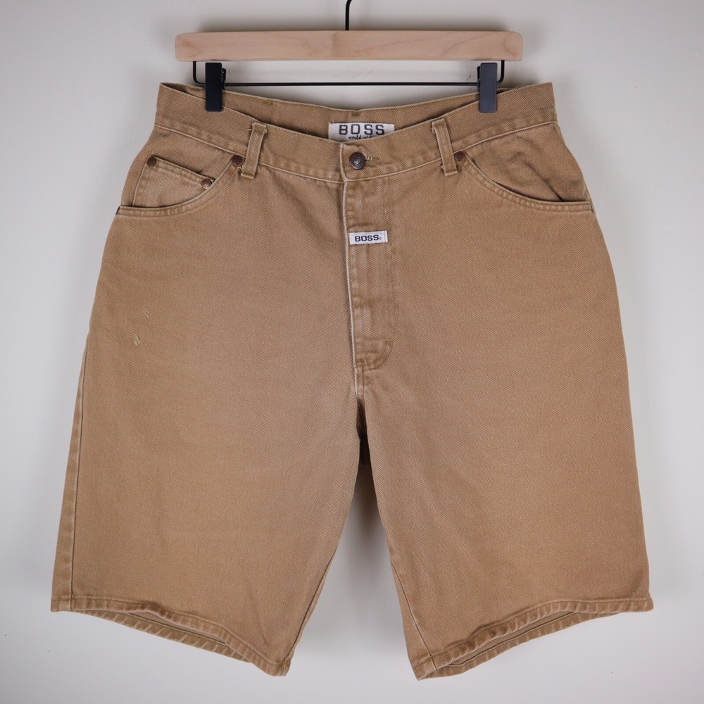 Vintage 90s Boss Denim Shorts Jorts Wheat Size 36 Waist 33" Inseam 11.5"